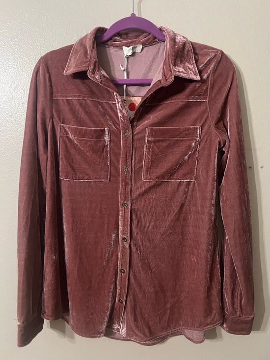Umgee Tops - Umgee Dusty Rose Velvet Button-Up Long Sleeve